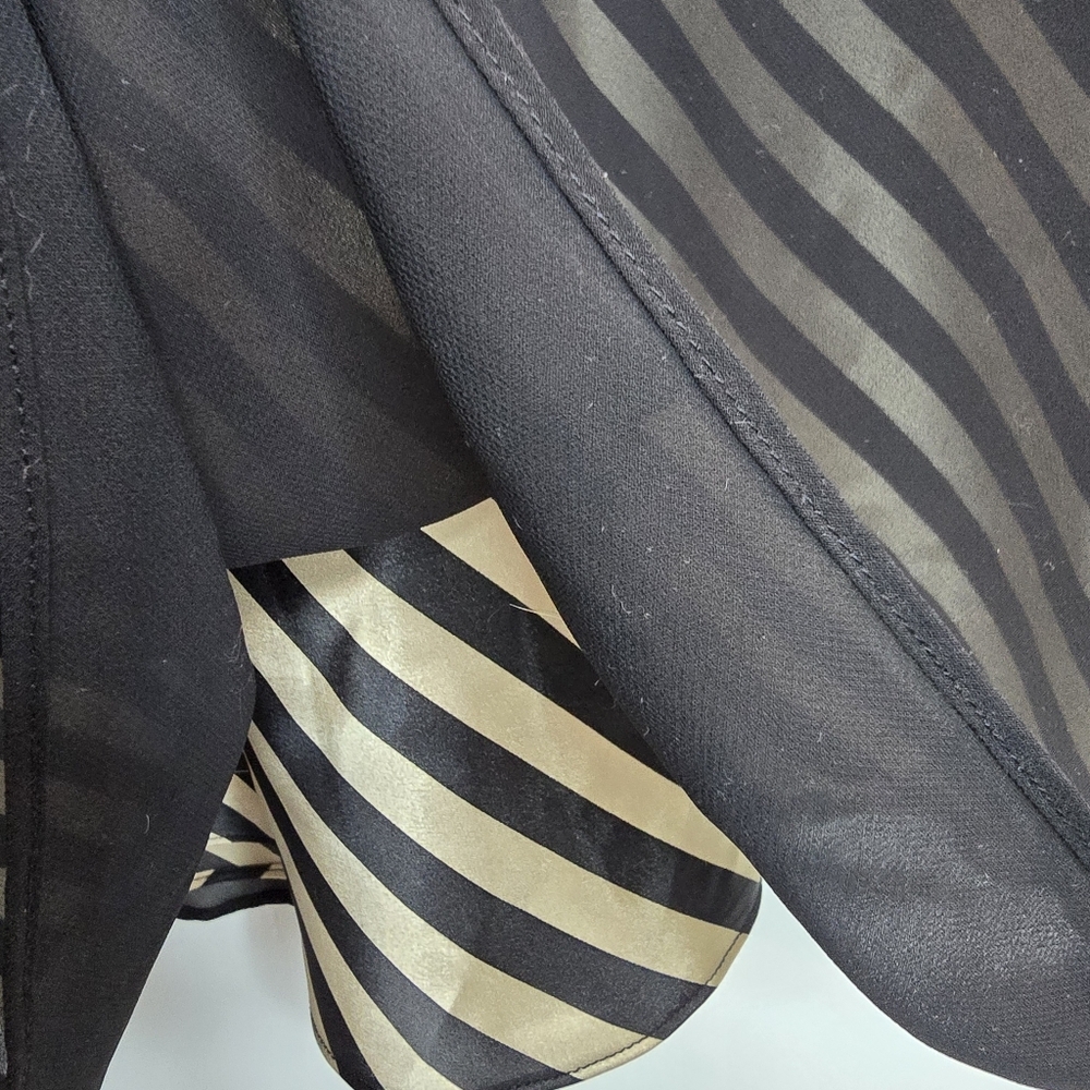 Jacques Vert Two-layer Skirt Black Sheer Outer Layer Diagonal Stripe Size 18 - Picture 4 of 11